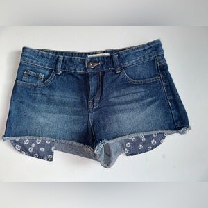 Heart & Soul Women’s Denim Shorts Size 10 Daisy Design Frayed Hem 100% Cotton